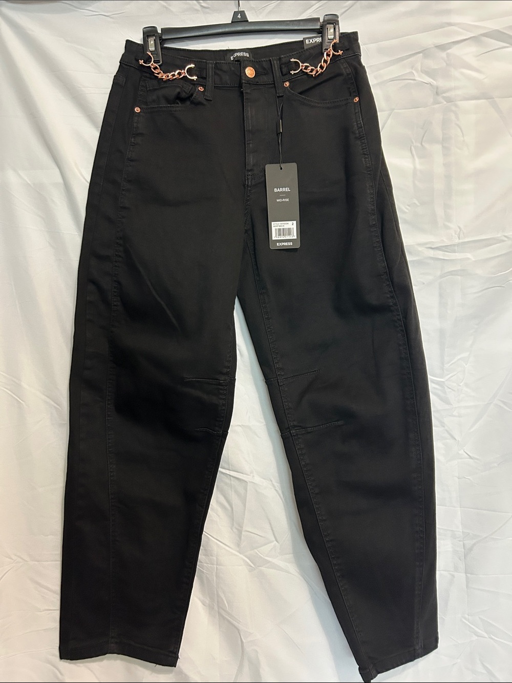 Express Black Barrel Jeans with Chain Detail